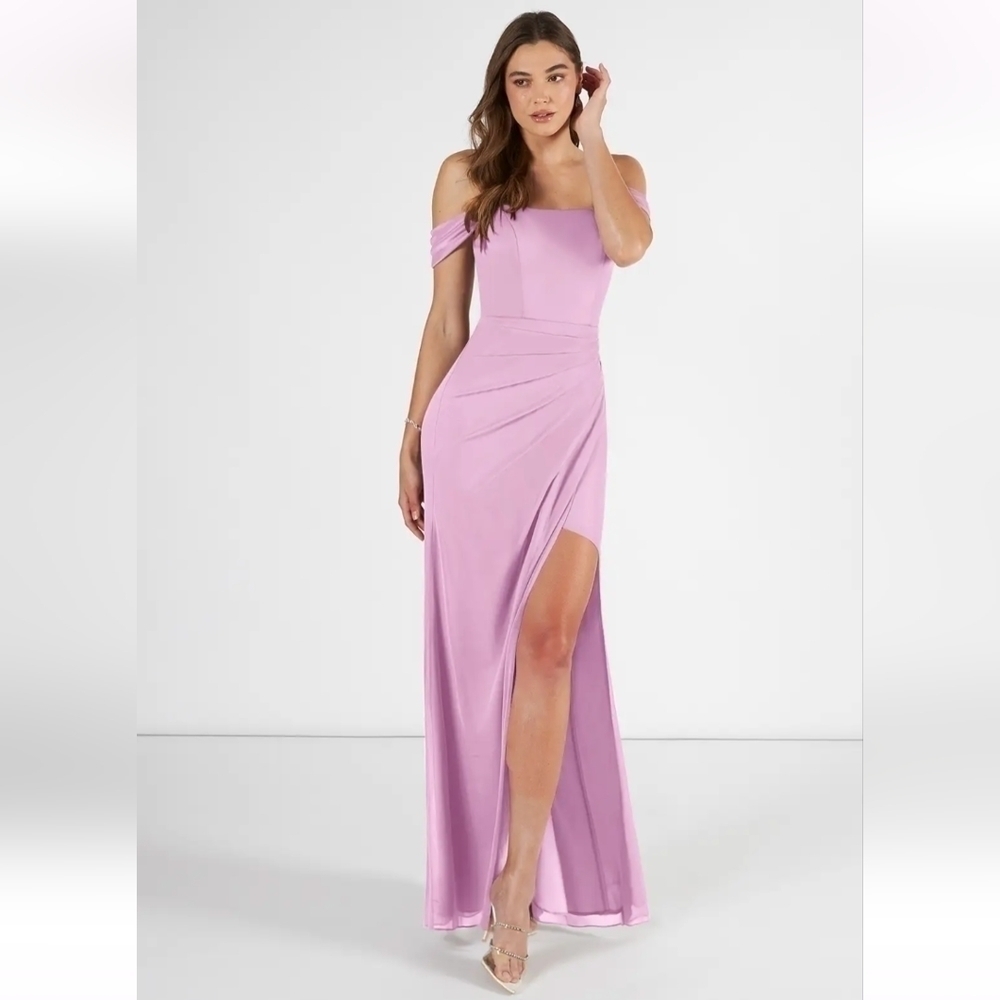 AZAZIE Mermaid Off the Shoulder Mesh Floor-Length Dress in Candy Pink size 6
